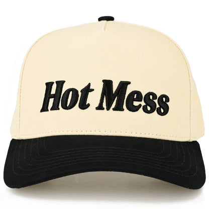 C.C HOT MESS Letter Embroidered on Two Tone Trucker Hat