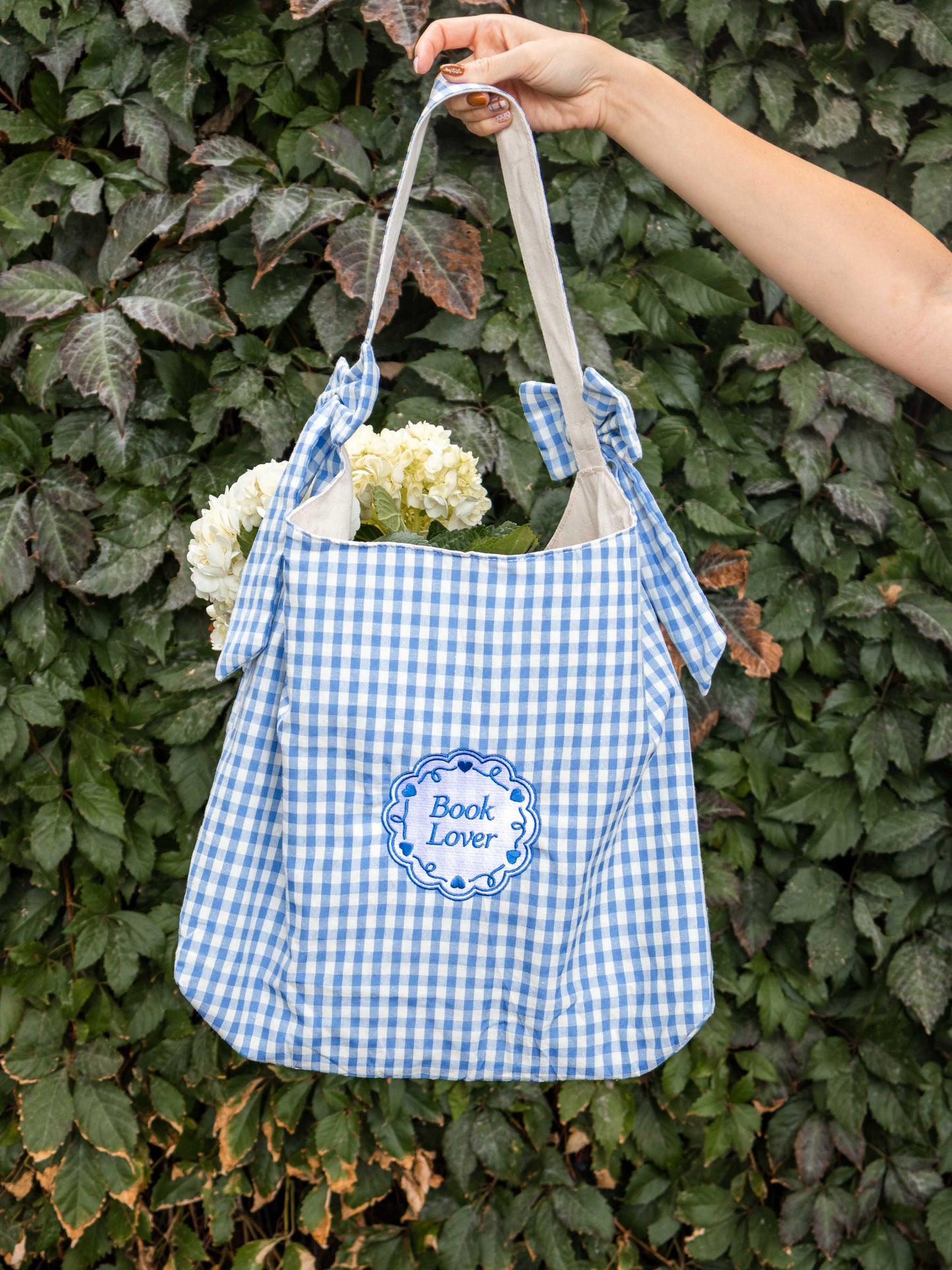 Book Lover Bow Tote: Pink Gingham