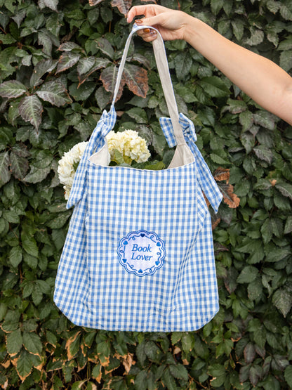 Book Lover Bow Tote: Pink Gingham