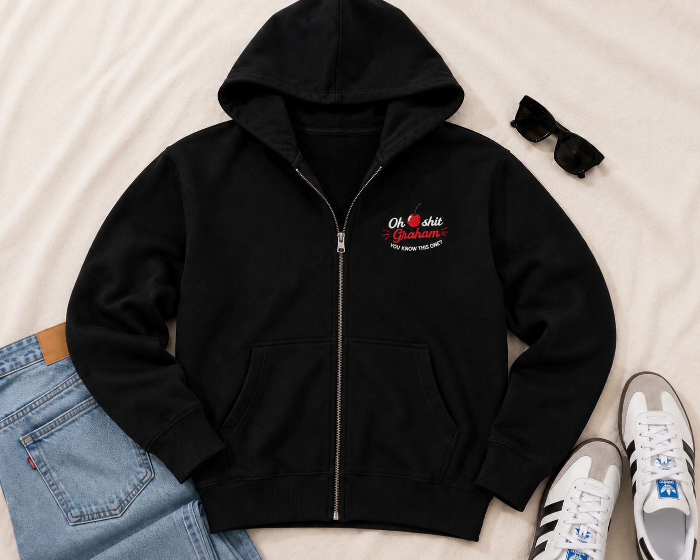 Oh Sh*t Graham You Know This One Embroidered Zip Up | Off Campus | Briar U
