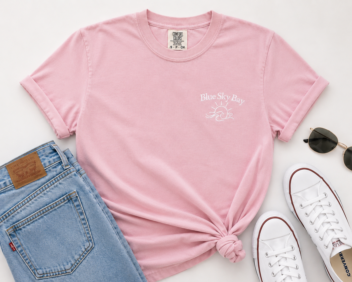Blue Sky Bay Embroidered Comfort Colors® T-Shirt | Officially Licensed Laura Pavlov Merchandise