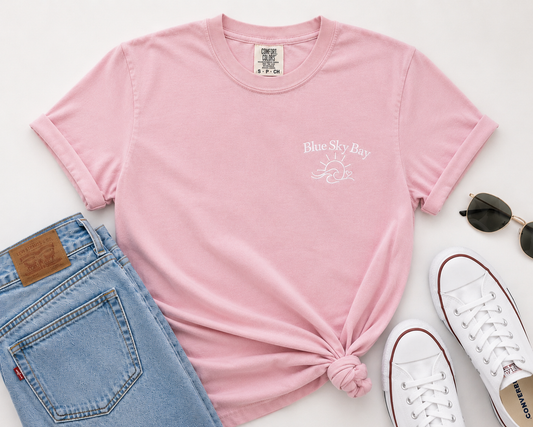 Blue Sky Bay Embroidered Comfort Colors® T-Shirt | Officially Licensed Laura Pavlov Merchandise