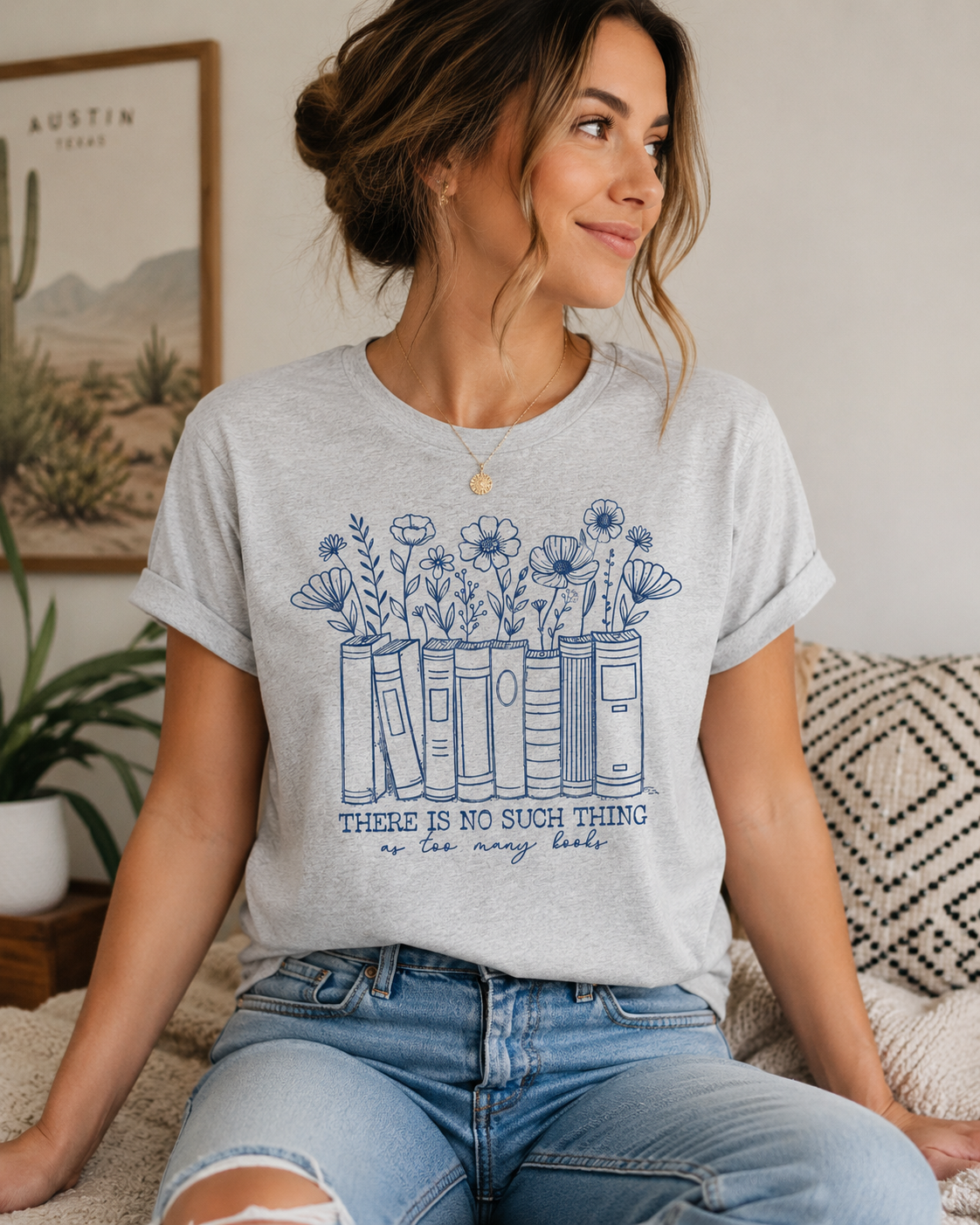 There Is No Such Thing as Too Many Books Graphic Tee – Bella Canvas Ash Grey Shirt