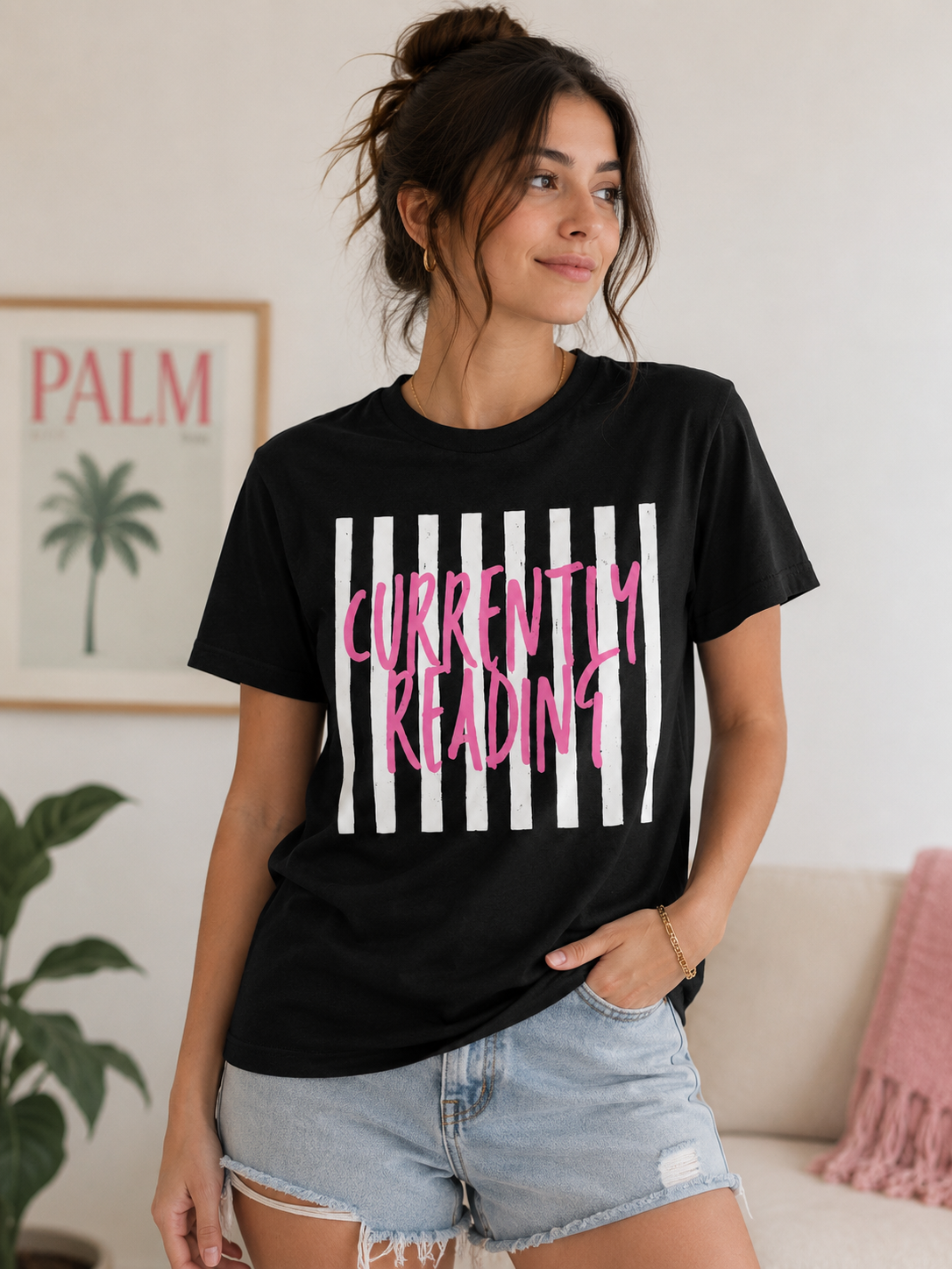 Currently Reading T-Shirt | Pink & Black Book Lover Tee