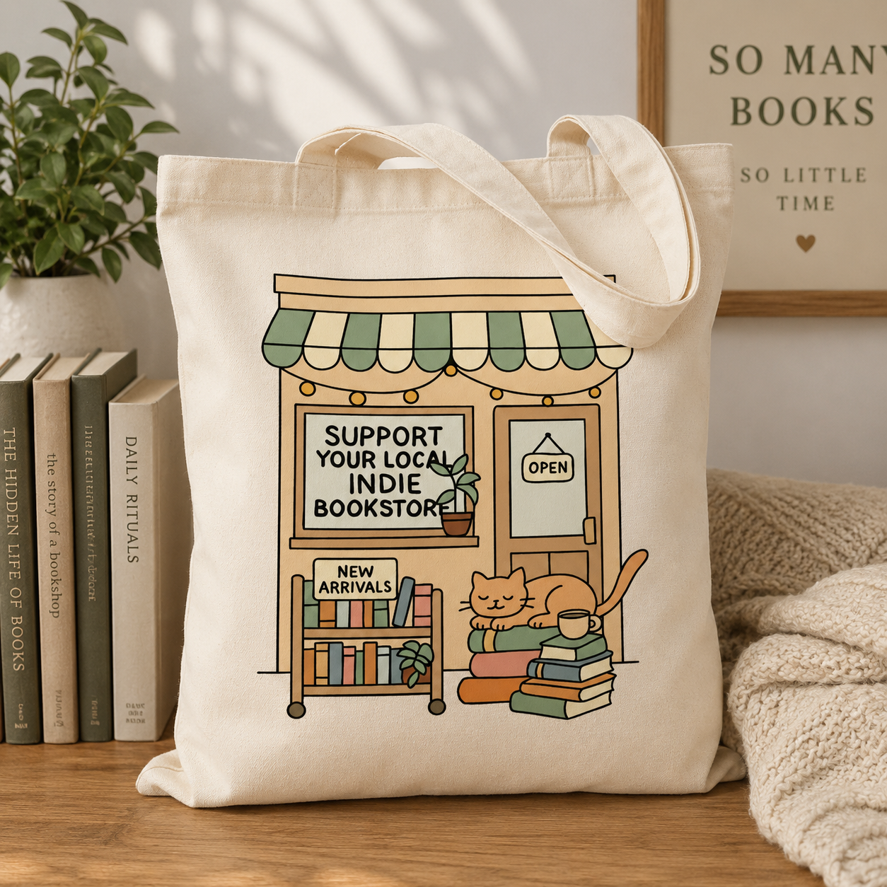 Support Your Local Indie Bookstore Tote Bag | Book Lover Canvas Tote