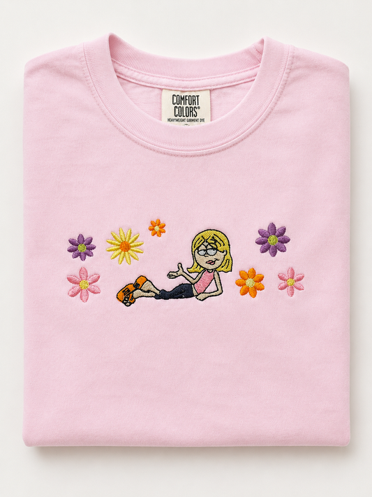 Custom Embroidered Lizzie McGuire Comfort Colors® Blossom Tee | Personalized Character Shirt | Custom Embroidery Gift for Her | Cute Floral Graphic Tee