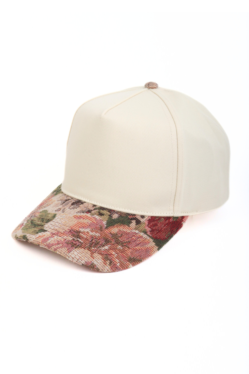 Floral Print Brocade 5 Panels Two Tone Baseball Cap: Mauve