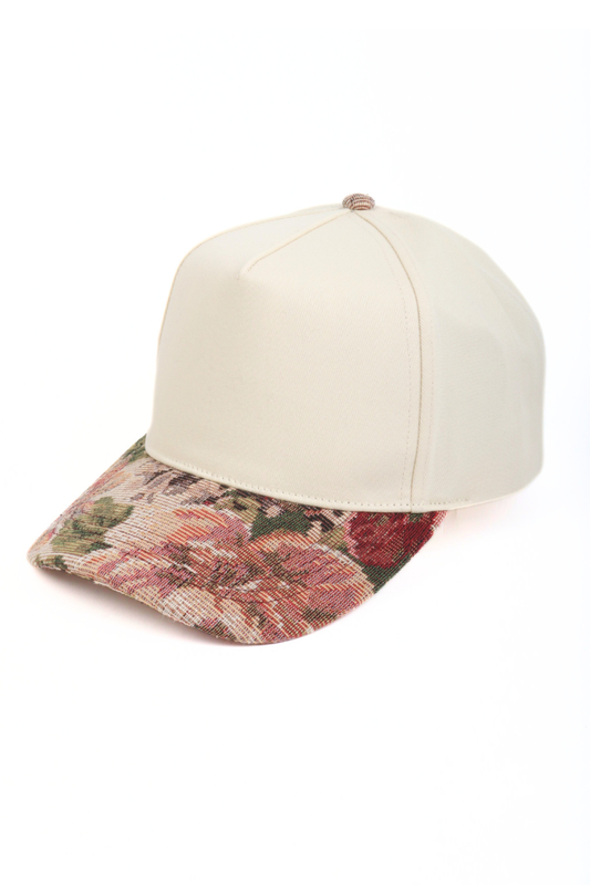 Floral Print Brocade 5 Panels Two Tone Baseball Cap: Mauve