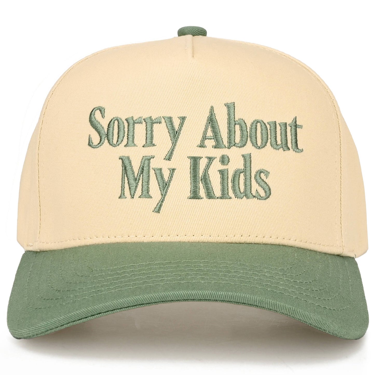 C.C SORRY ABOUT MY KIDS Letter Two Tone Trucker Hat: Black