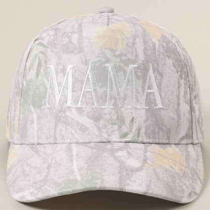 MAMA Letter Embroidery Nature Camo Trucker Hat: BEIGE CAMO / ONE SIZE