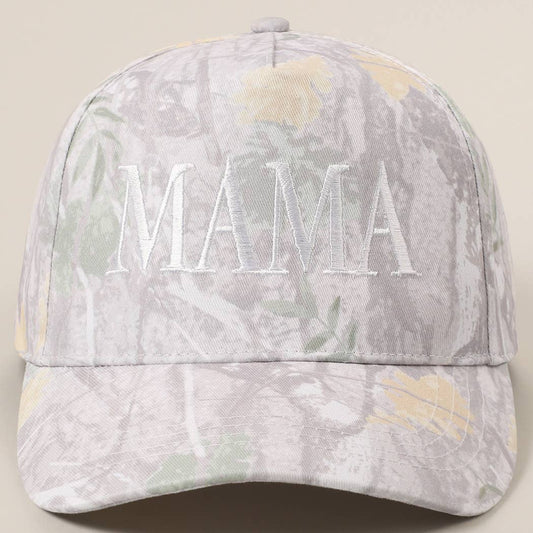 MAMA Letter Embroidery Nature Camo Trucker Hat: BEIGE CAMO / ONE SIZE