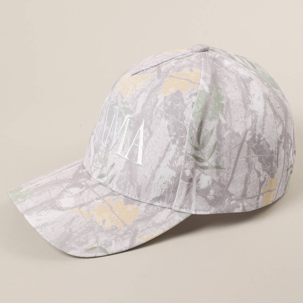 MAMA Letter Embroidery Nature Camo Trucker Hat: BEIGE CAMO / ONE SIZE