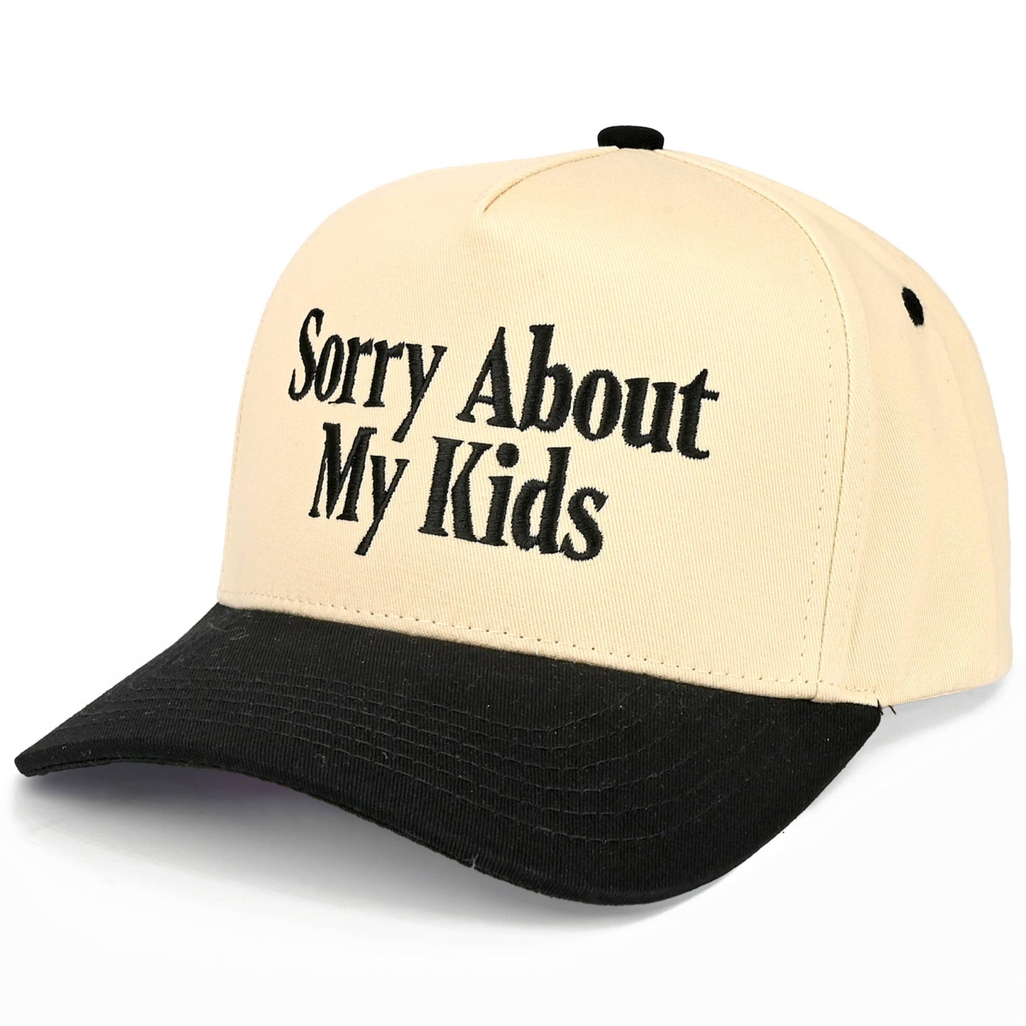 C.C SORRY ABOUT MY KIDS Letter Two Tone Trucker Hat: Black