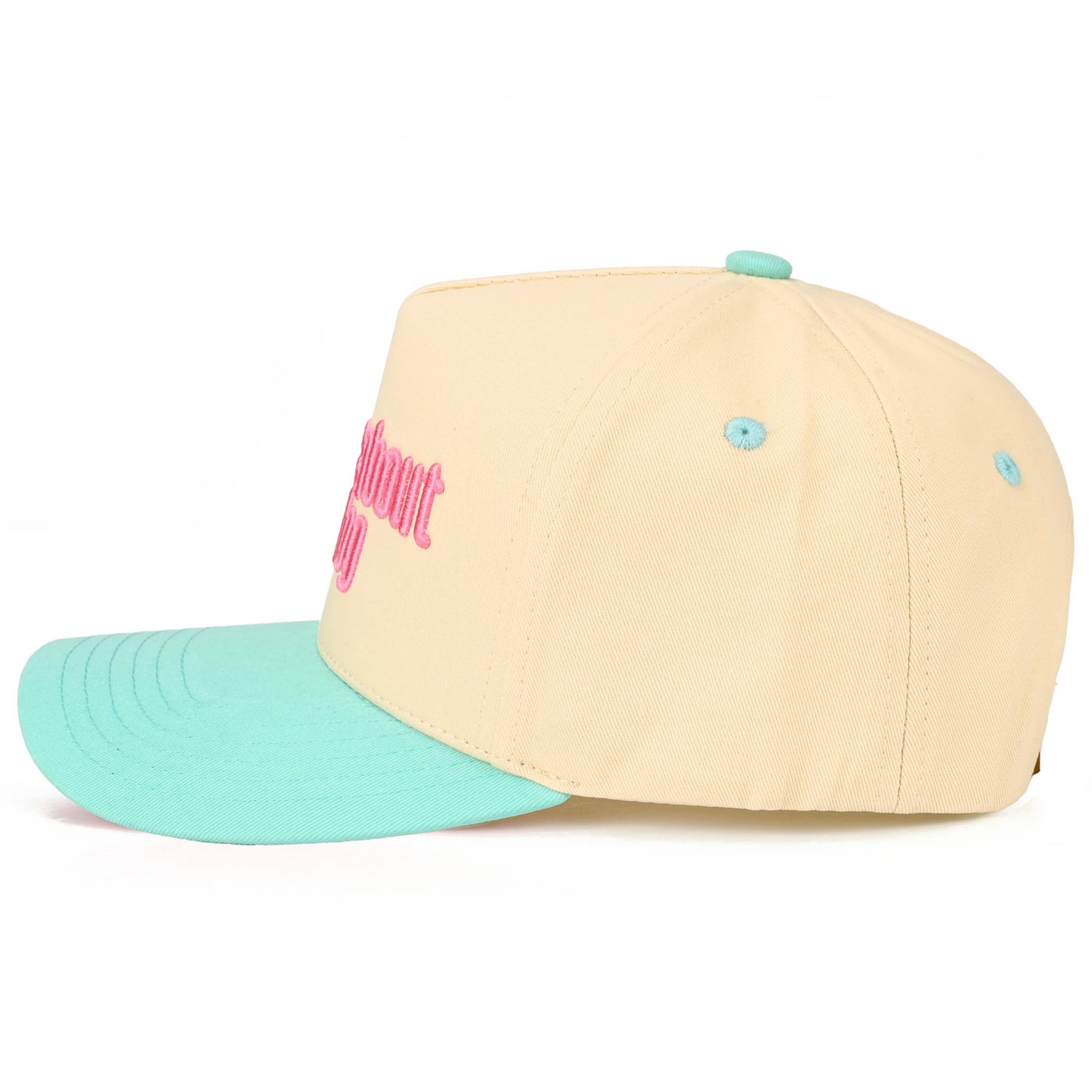 C.C ASK ME ABOUT MY DOG Letter on Two Tone Trucker Hat: Brown