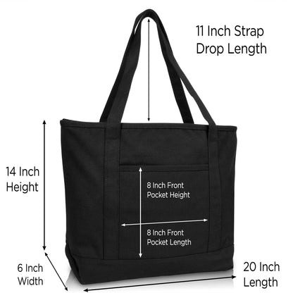 Dalix  20" Solid Color Soft Canvas Tote Bag: Black