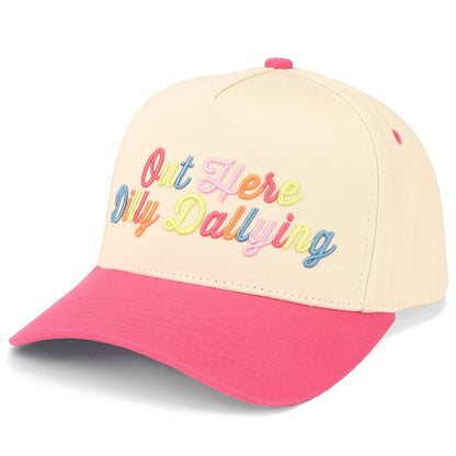 C.C OUT HERE DILLY DALLYING Letter on Two Tone Trucker Hat: Butter Yellow