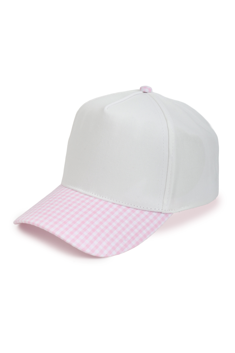 GINGHAM Print Brim Two Tone 5 Panel Cap: Khaki