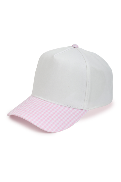 GINGHAM Print Brim Two Tone 5 Panel Cap: Khaki