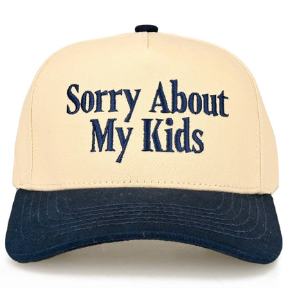 C.C SORRY ABOUT MY KIDS Letter Two Tone Trucker Hat: Black