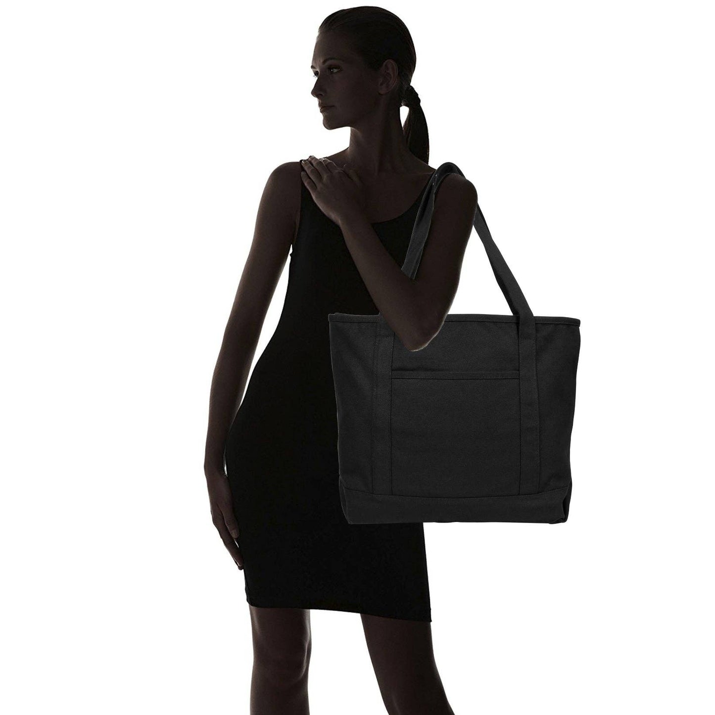 Dalix  20" Solid Color Soft Canvas Tote Bag: Black