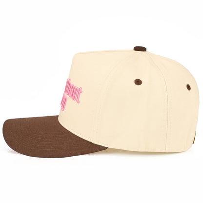 C.C ASK ME ABOUT MY DOG Letter on Two Tone Trucker Hat: Brown