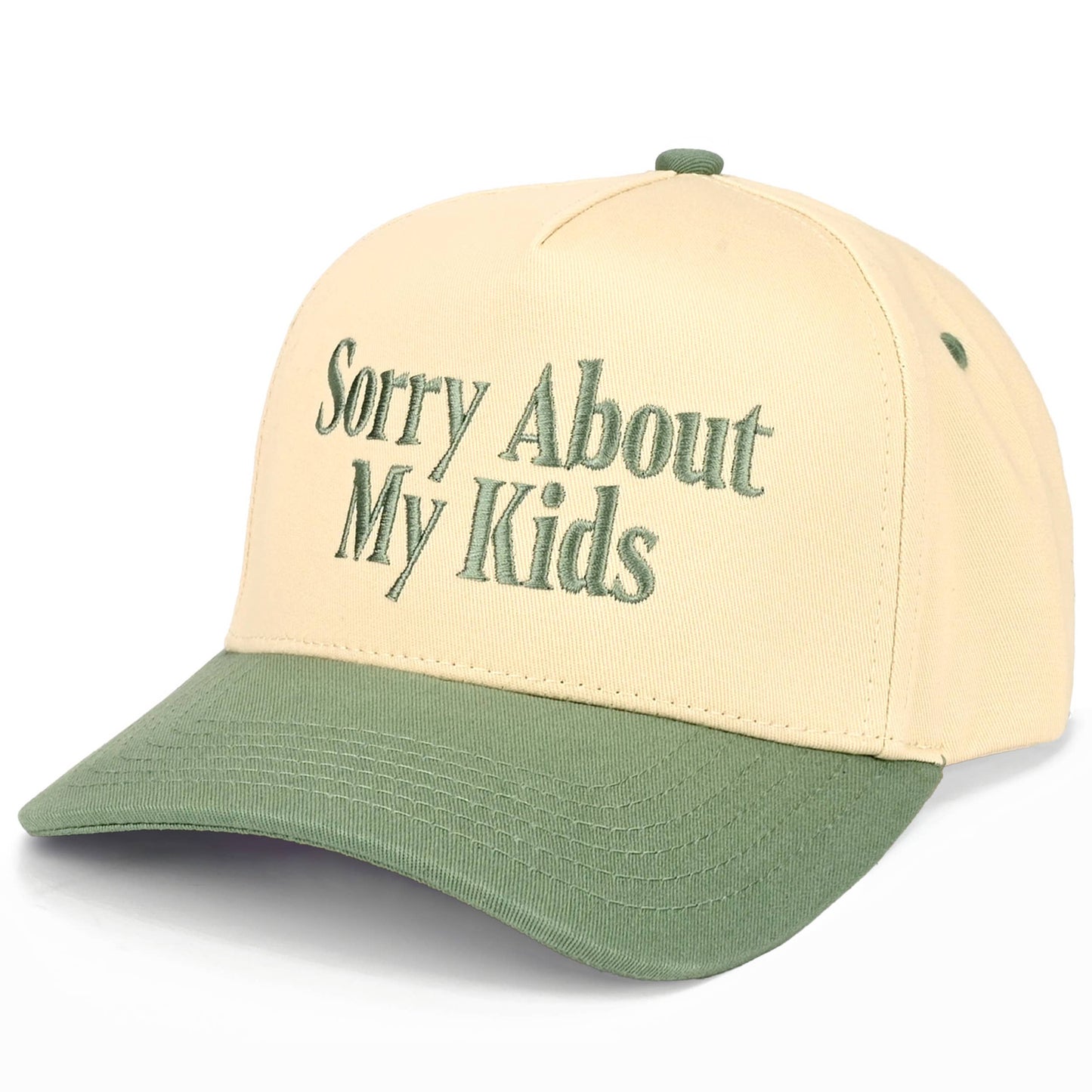 C.C SORRY ABOUT MY KIDS Letter Two Tone Trucker Hat: Black