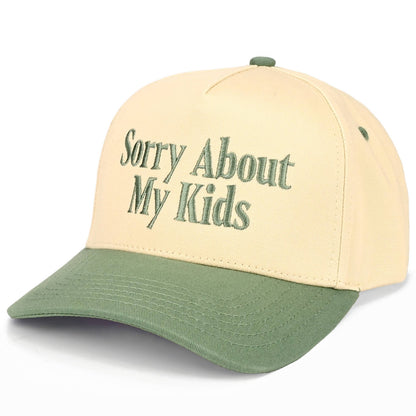 C.C SORRY ABOUT MY KIDS Letter Two Tone Trucker Hat: Black