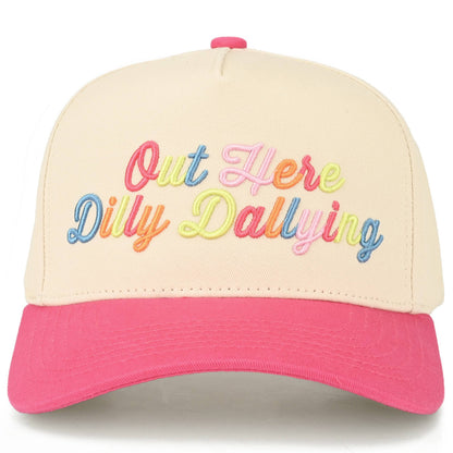 C.C OUT HERE DILLY DALLYING Letter on Two Tone Trucker Hat: Butter Yellow