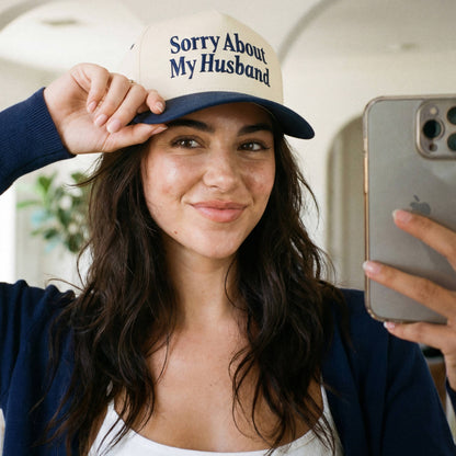 C.C SORRY ABOUT MY HUSBAND Letter Two Tone Trucker Hat: Black