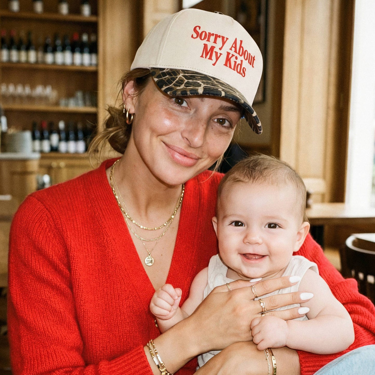 C.C SORRY ABOUT MY KIDS Letter Two Tone Trucker Hat: Black