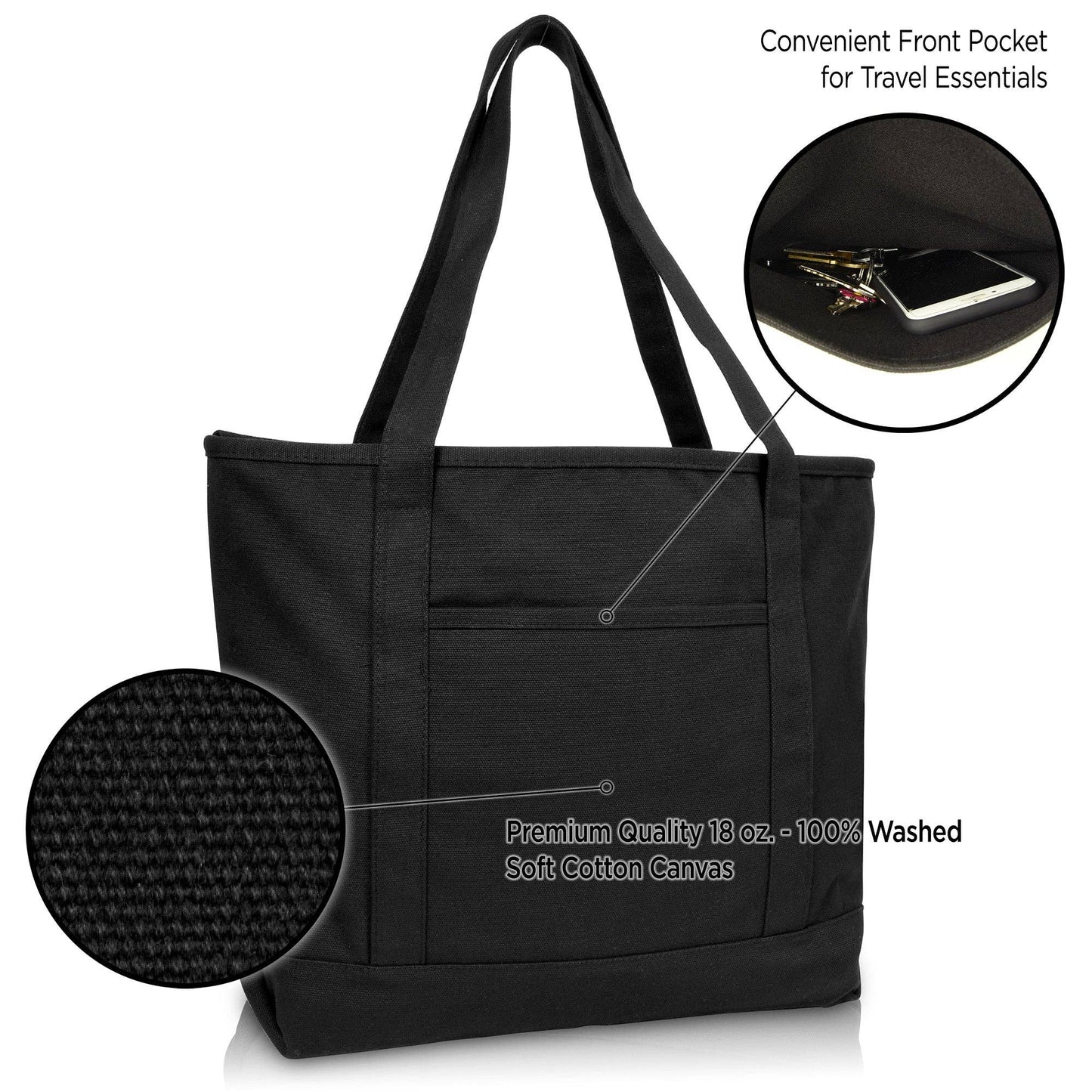 Dalix  20" Solid Color Soft Canvas Tote Bag: Black