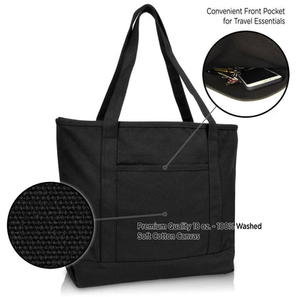 Dalix  20" Solid Color Soft Canvas Tote Bag: Black