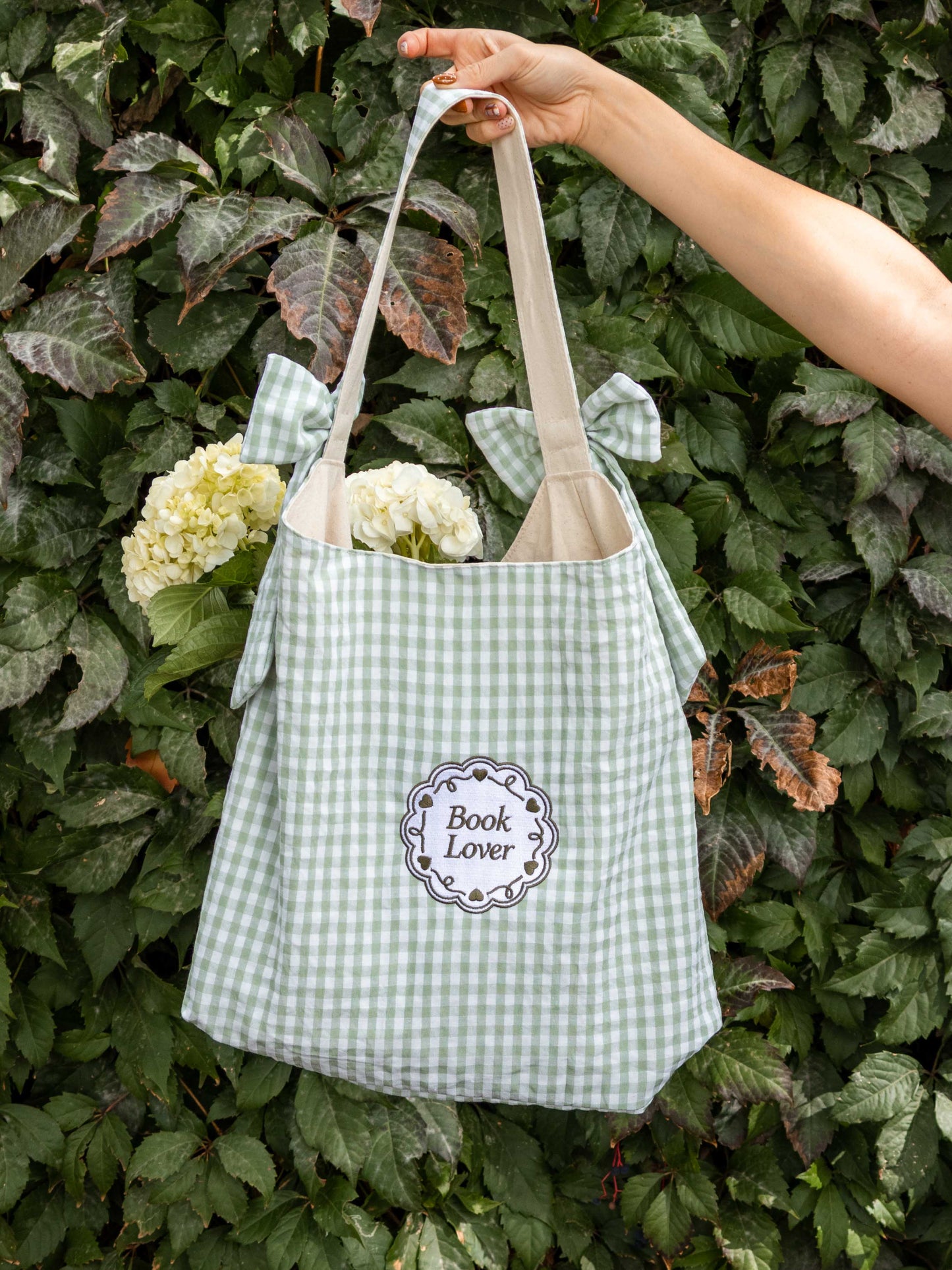Book Lover Bow Tote: Pink Gingham