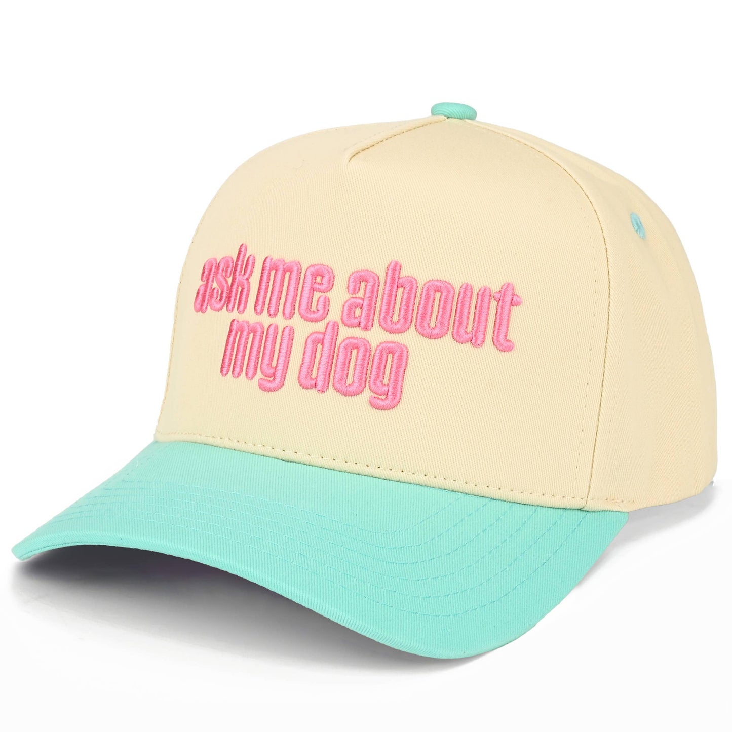 C.C ASK ME ABOUT MY DOG Letter on Two Tone Trucker Hat: Brown