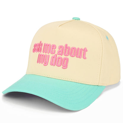 C.C ASK ME ABOUT MY DOG Letter on Two Tone Trucker Hat: Brown