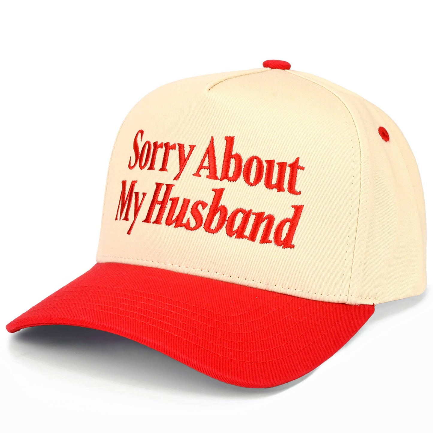 C.C SORRY ABOUT MY HUSBAND Letter Two Tone Trucker Hat: Black