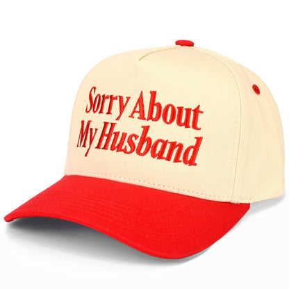 C.C SORRY ABOUT MY HUSBAND Letter Two Tone Trucker Hat: Black