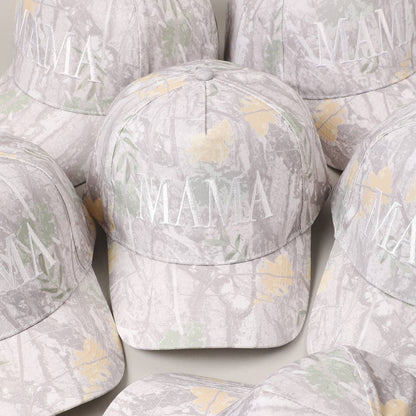 MAMA Letter Embroidery Nature Camo Trucker Hat: BEIGE CAMO / ONE SIZE